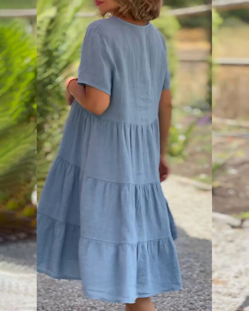 Vibrant V-Neck Tiered Dress | Relaxed Fit | Lightweight Summer Style