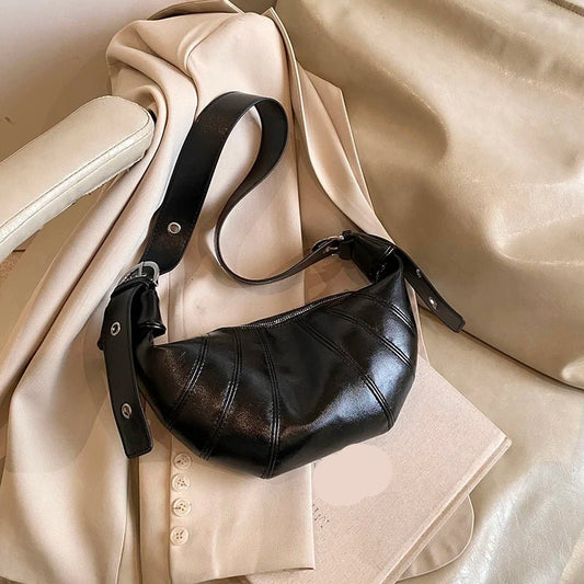 Crescent Shoulder Bag | Glossy Vegan Leather with Adjustable Strap