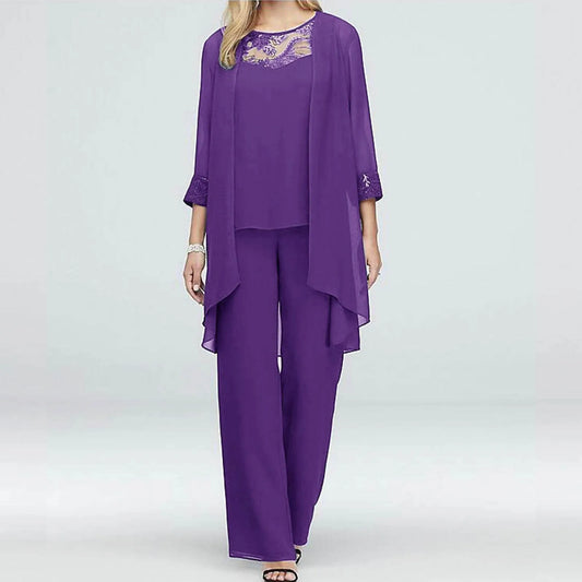 Elegant Two-Piece Pant Set | Layered Tunic with Lace Details | Flowy Fit | Evening Wear