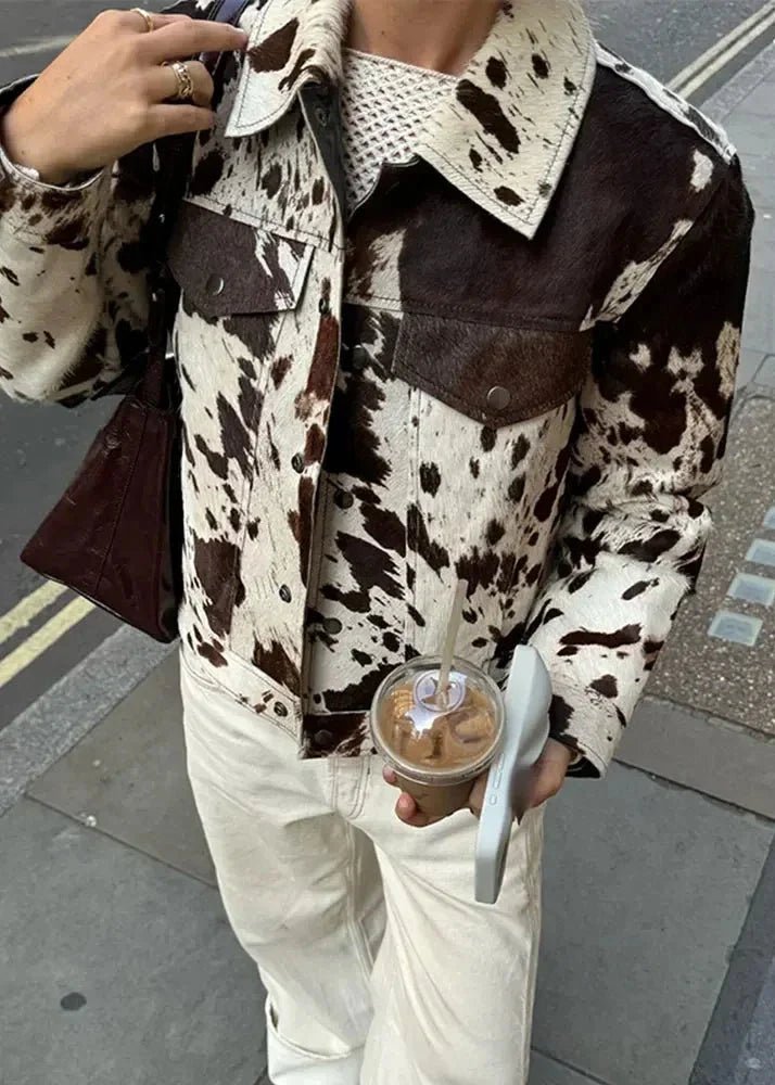 Cow Print Corduroy Jacket | Trendy Statement Piece | Soft Fabric | Casual Outerwear