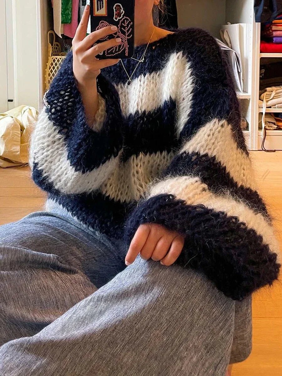 Fluffy Striped Sweater | Soft Knit Texture | Oversized Design