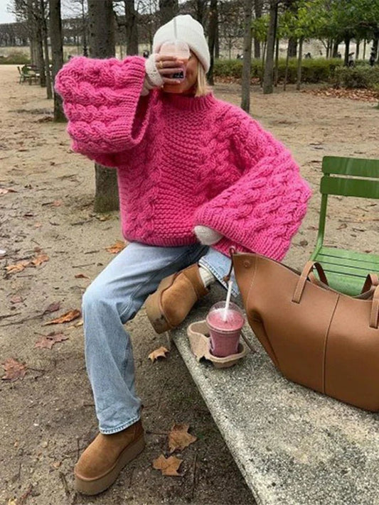 Chunky Knit Oversized Sweater | Dramatic Balloon Sleeves | Cozy Statement Piece