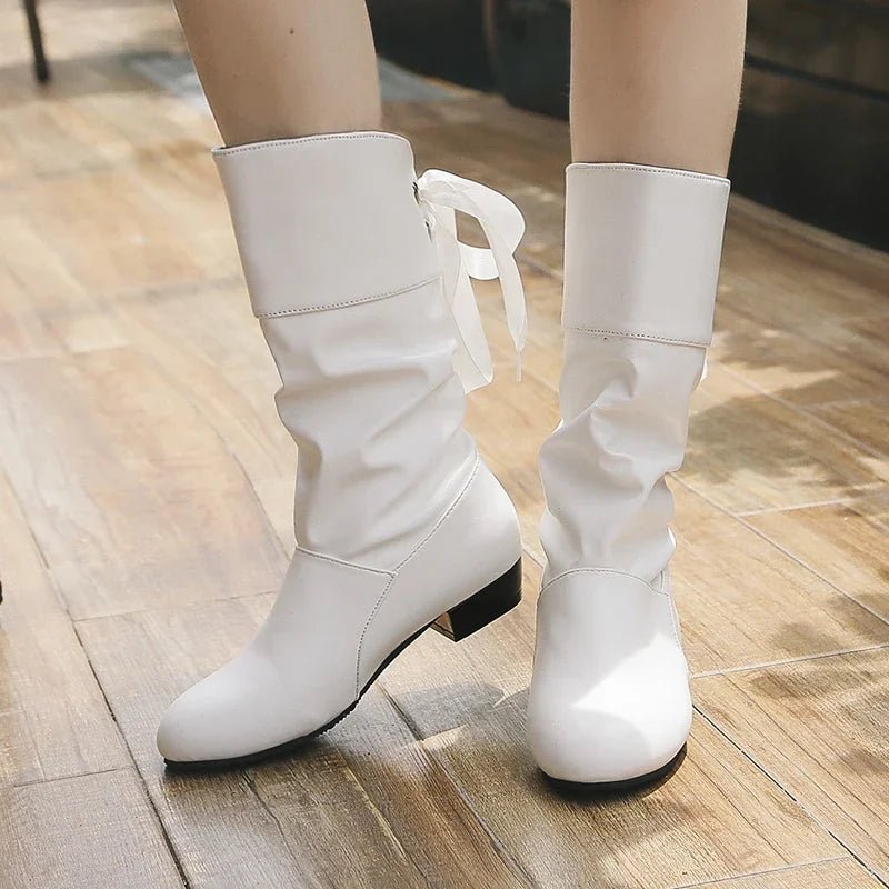 Mid-Calf Slouchy Boots | Soft Vegan Leather | Statement Bow Accent