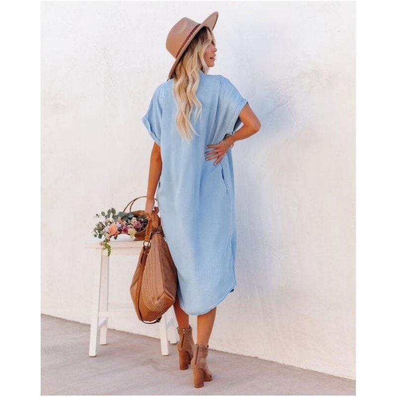 Relaxed Fit Denim Shirt Dress | Lightweight Chambray | Casual Everyday Wear