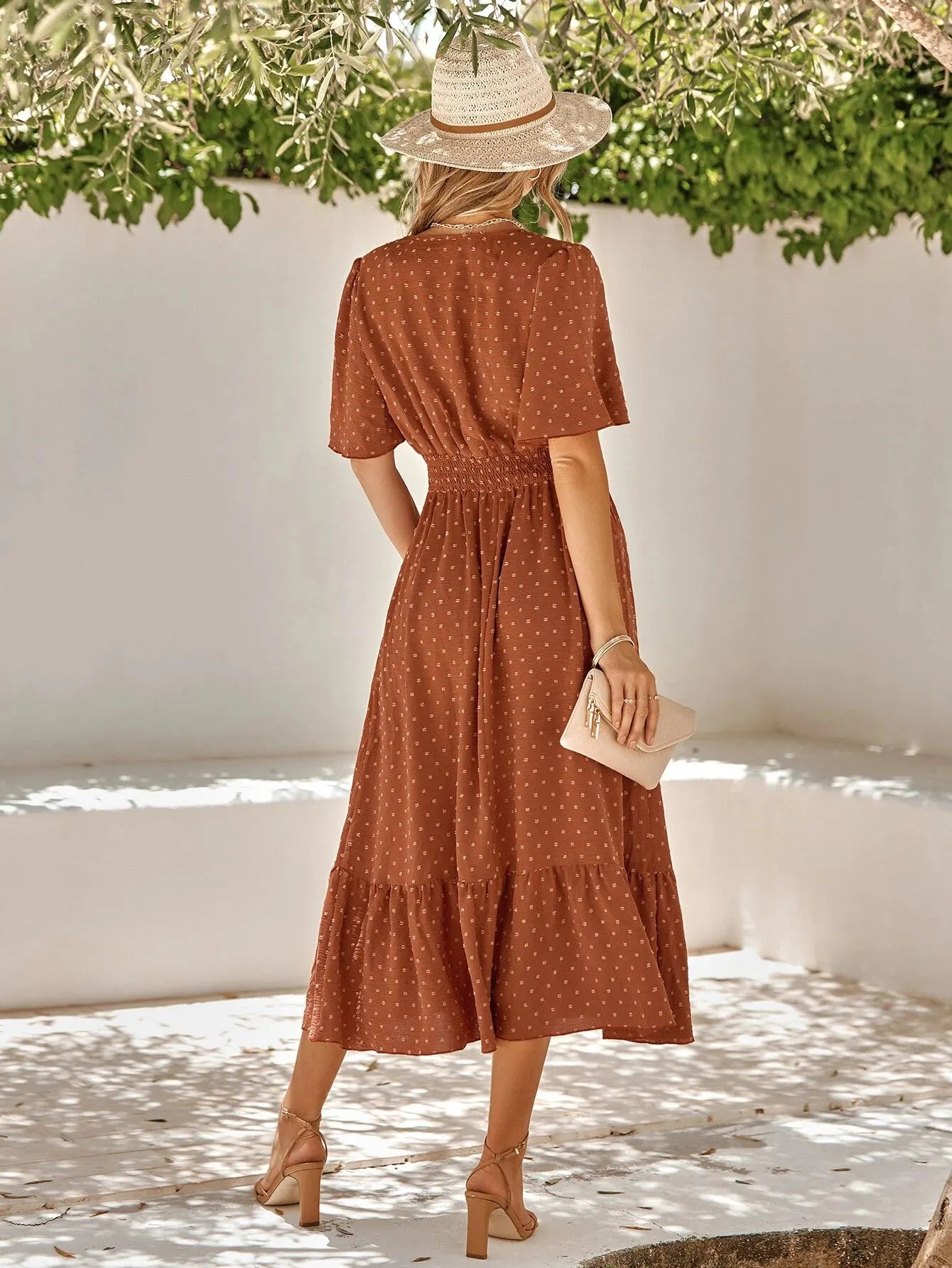 Flutter Sleeve Midi Dress | Ruched Waist & Ruffle Hem | Elegant Summer Dress