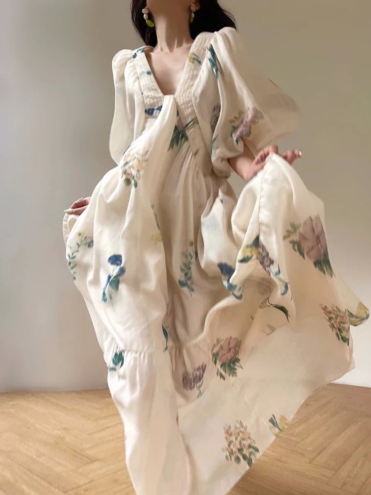 Ethereal Floral Maxi Dress | Puff Sleeves | Flowing Silhouette | Elegant Occasion Wear