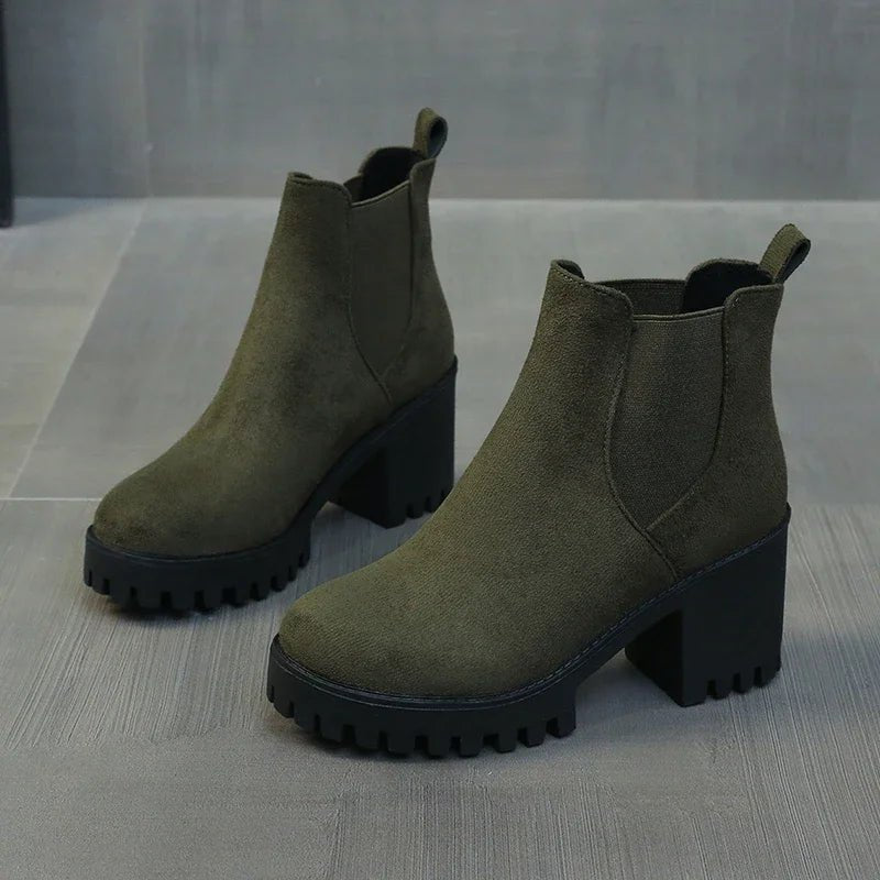 Chunky Heel Chelsea Boots | Faux Suede | Lug Sole Design | Everyday Comfort