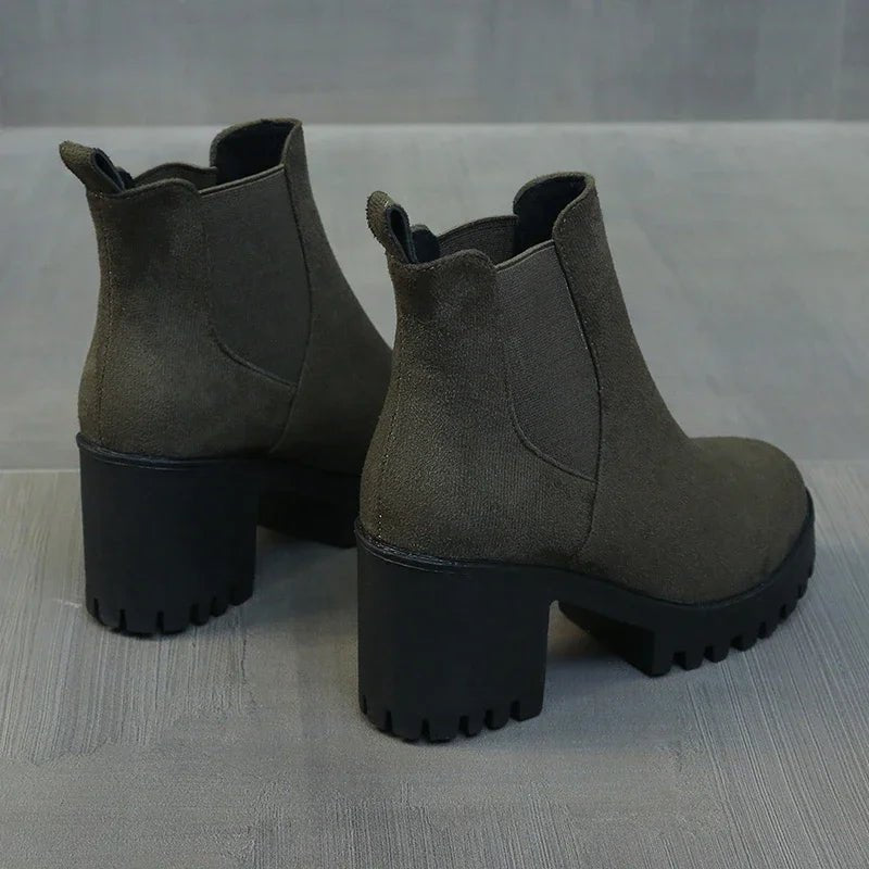 Chunky Heel Chelsea Boots | Faux Suede | Lug Sole Design | Everyday Comfort