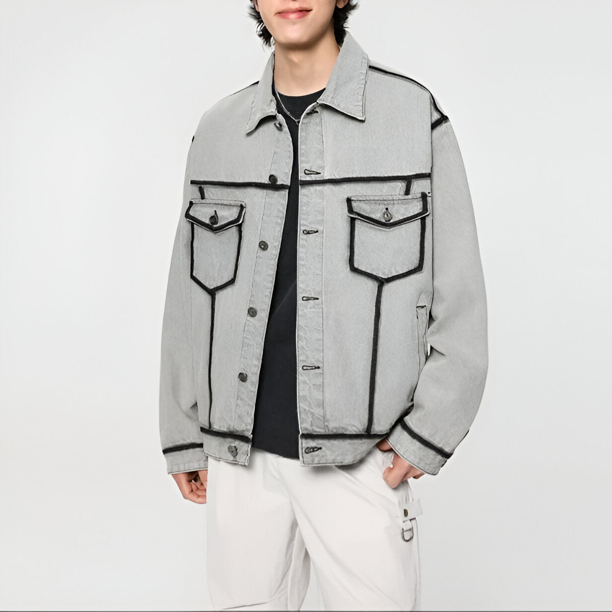 Contrast Stitch Overshirt Jacket | Wool Blend | Relaxed Fit