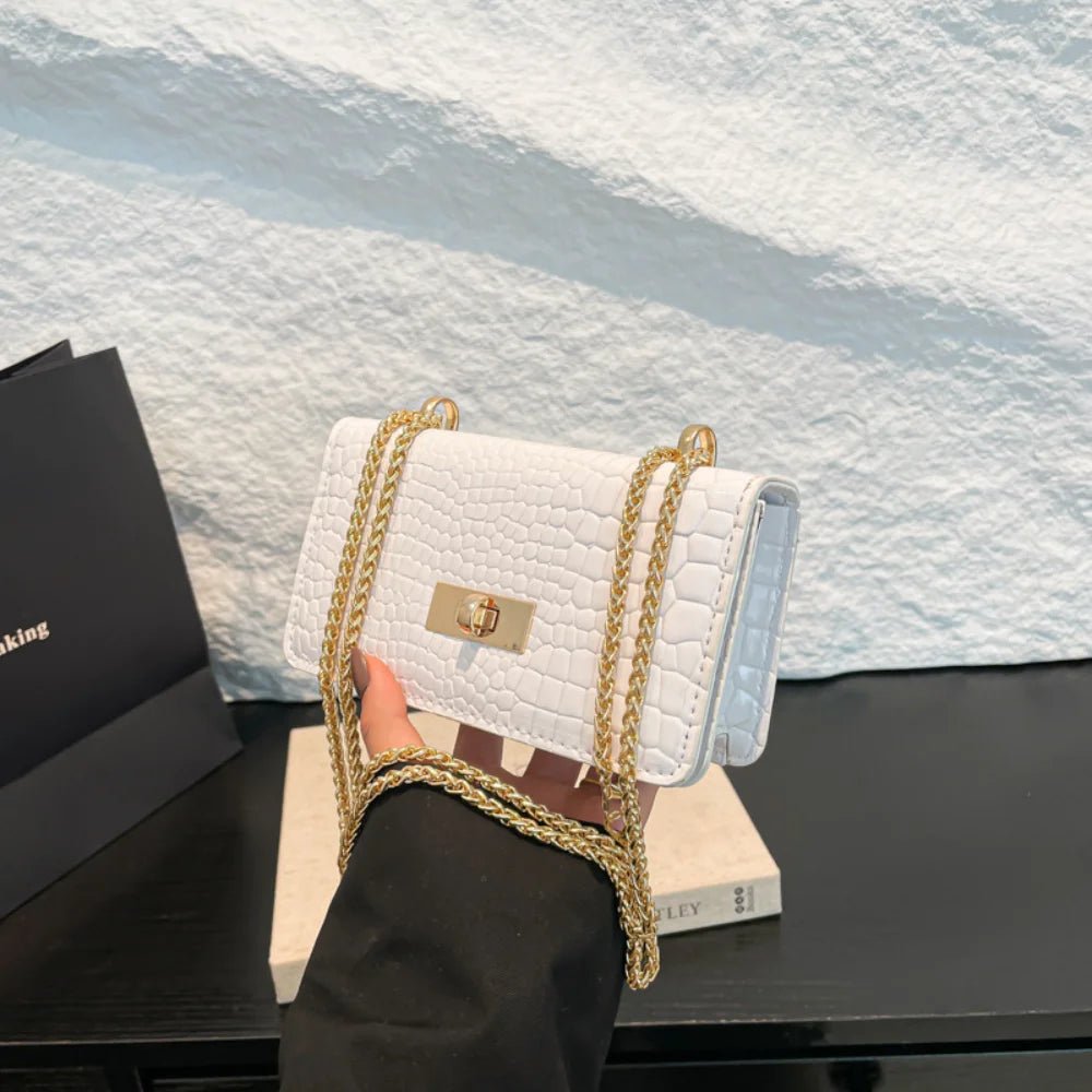 Women's Croc-Embossed Mini Shoulder Bag | Patent Leather | Gold Chain Strap