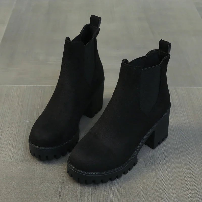 Chunky Heel Chelsea Boots | Faux Suede | Lug Sole Design | Everyday Comfort