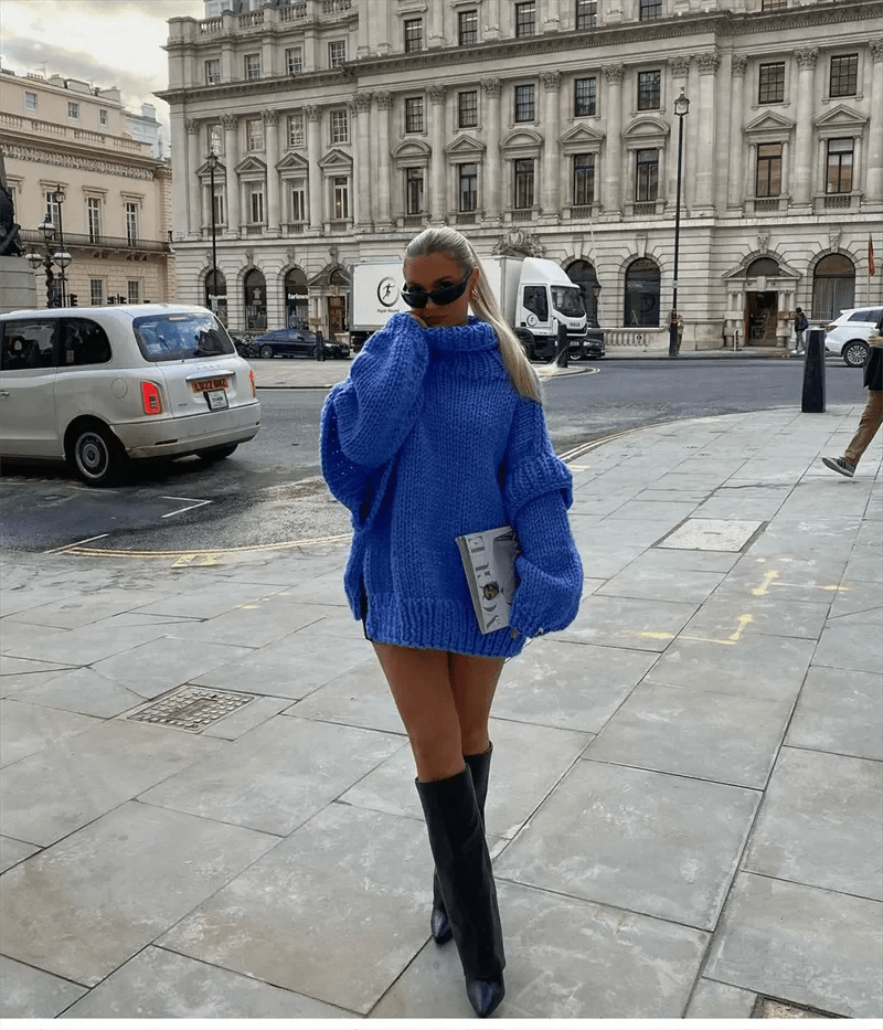 Oversized Knit Sweater Dress | Chunky Acrylic Knit | Versatile Winter Style