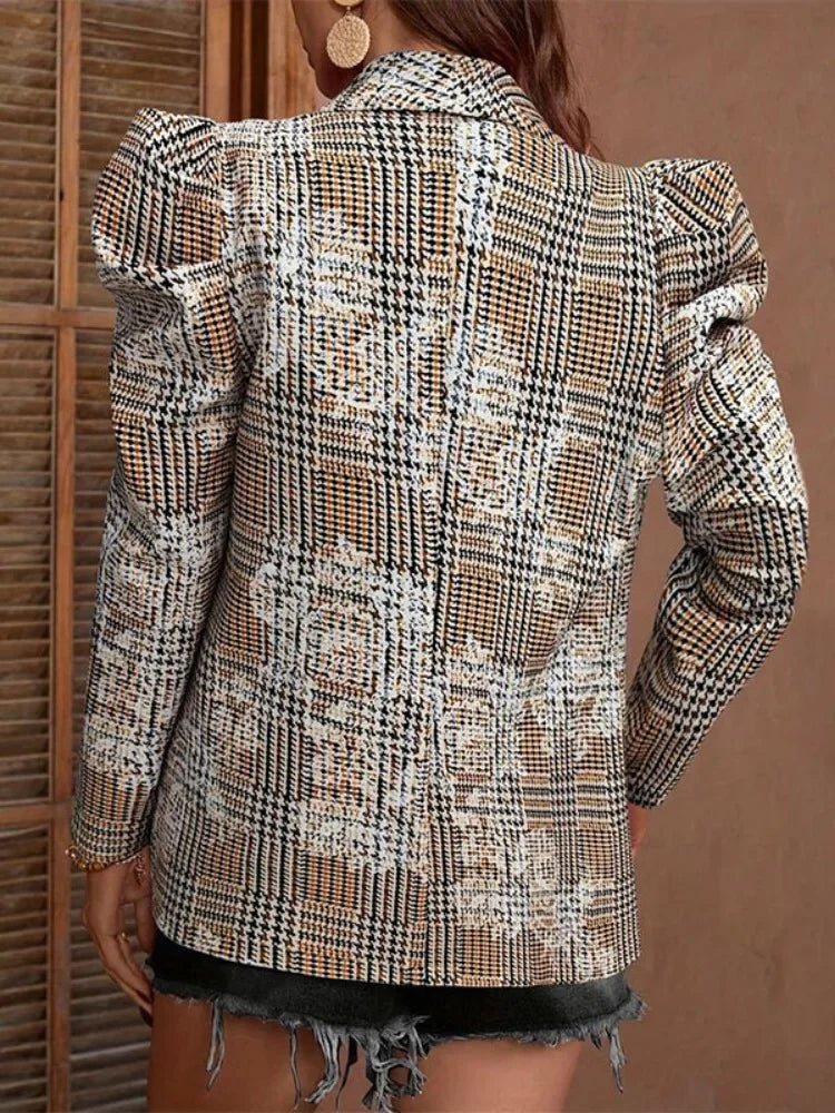 Plaid Print Blazer | Statement Puff Sleeves | Tailored Fit | Trendy Outerwear
