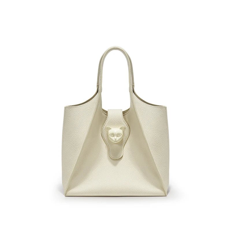 Trapeze Tote Handbag | Cat Clasp Detail | PU Leather with Inner Pouch