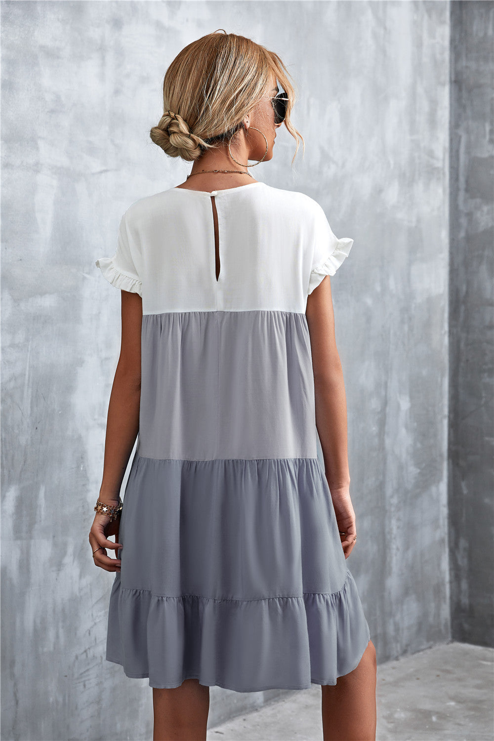 Tiered Colourblock Mini Dress | Ruffled Cap Sleeves | Lightweight Summer Style