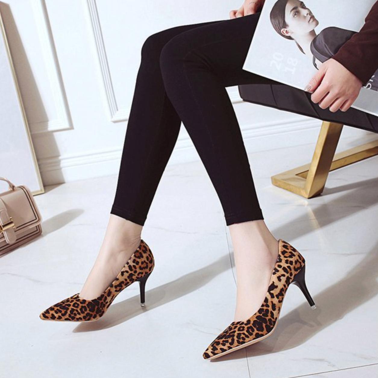 Pointed-Toe Kitten Heel Pumps | Animal Print Finish | Elegant Slip-On Style