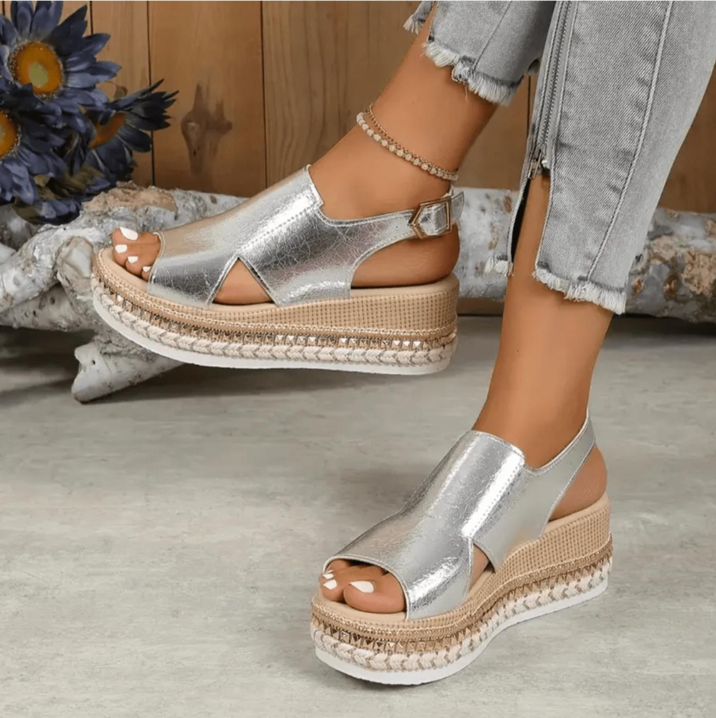 Metallic Platform Espadrille Sandals | Slingback | Cushioned Woven Sole