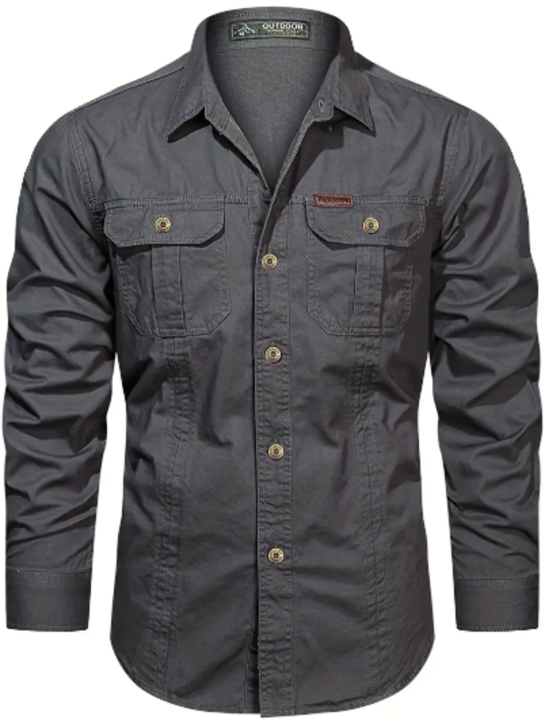 Men’s Utility Cotton Shirt | Long Sleeve Workwear Button-Up | Casual Outdoor Style