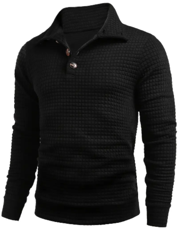 Men’s Waffle Knit Pullover | Stand Collar | Lightweight Thermal Layer