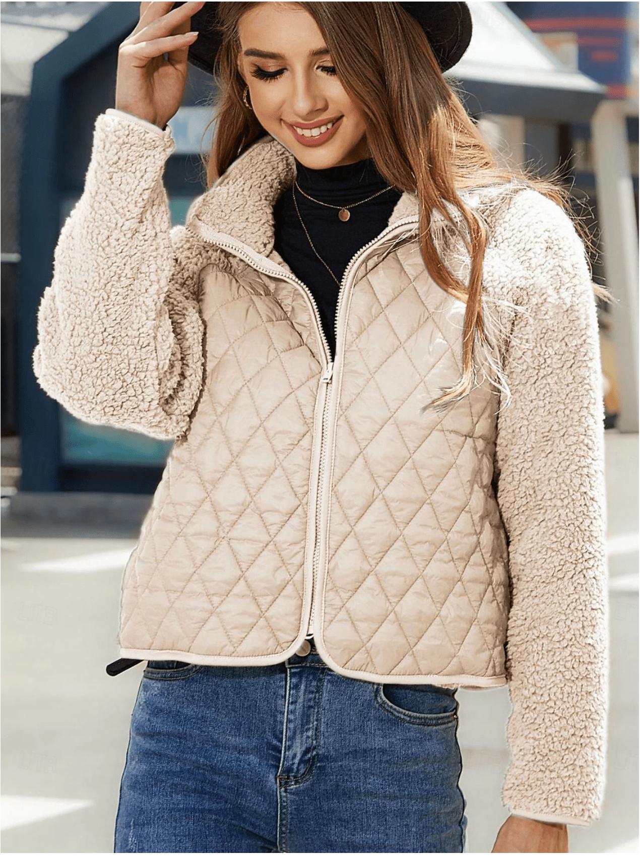 Quilted Sherpa Jacket | Dual-Texture Design | Cozy & Stylish