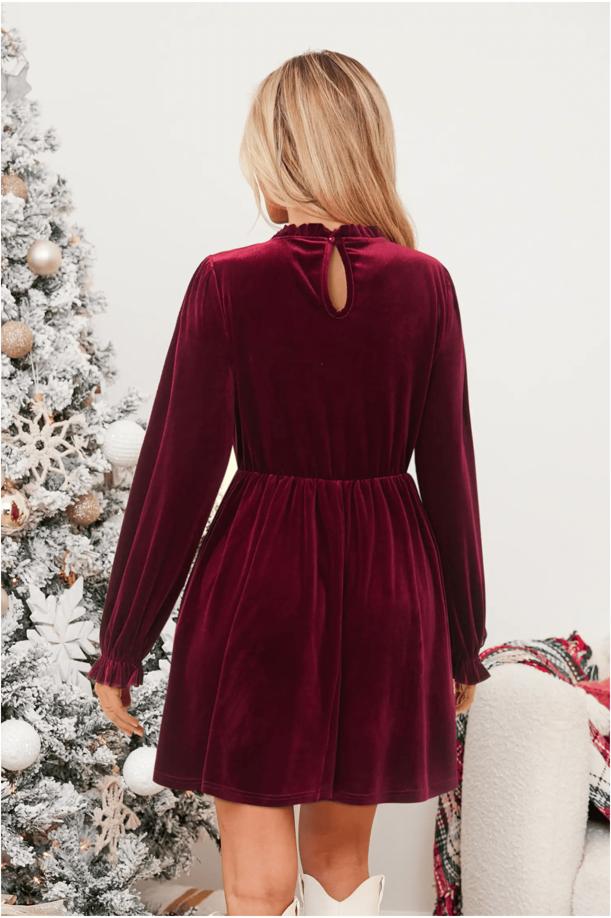 Velvet Long-Sleeve Mini Dress | Rich Burgundy | Holiday Party Ready