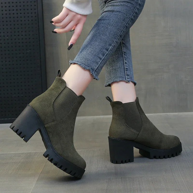 Chunky Heel Chelsea Boots | Faux Suede | Lug Sole Design | Everyday Comfort