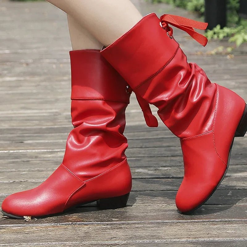 Mid-Calf Slouchy Boots | Soft Vegan Leather | Statement Bow Accent