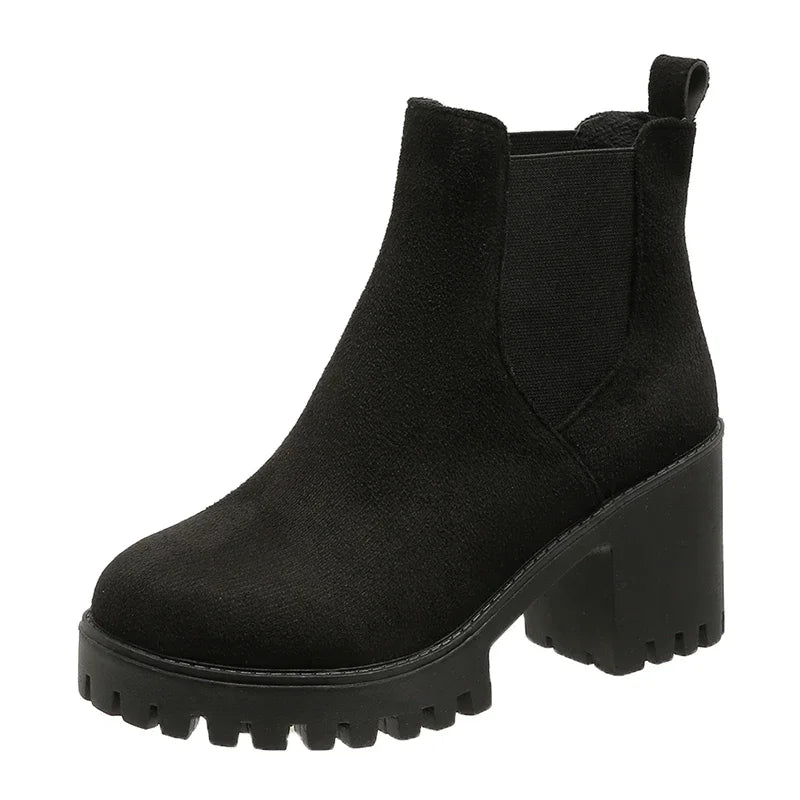 Chunky Heel Chelsea Boots | Faux Suede | Lug Sole Design | Everyday Comfort