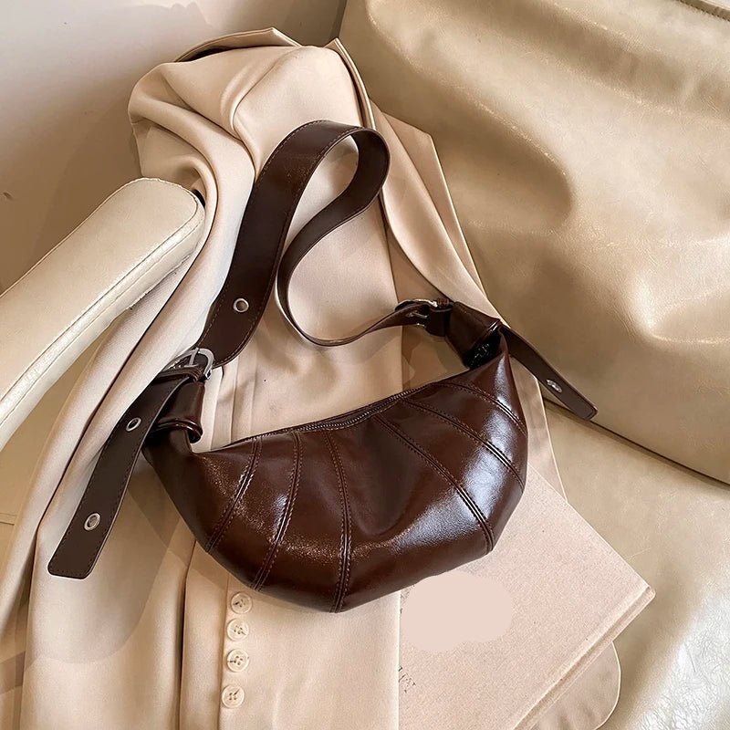 Crescent Shoulder Bag | Glossy Vegan Leather with Adjustable Strap