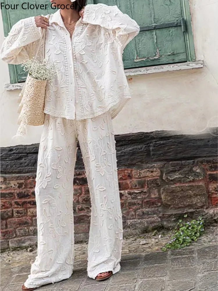 Textured Two-Piece Set | Lightweight Embroidered Cotton | Relaxed Fit