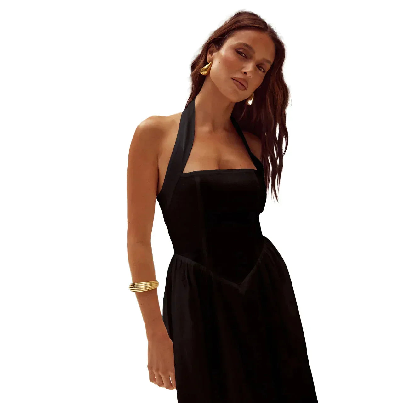 Halter Midi Sundress | Fitted Bodice with Pockets | Lightweight Summer Linen Blend
