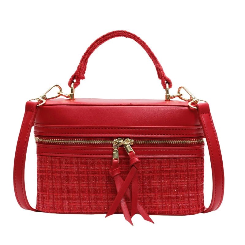 Textured Tweed Mini Top-Handle Bag | Dual-Zip Closure | Crossbody Strap Option