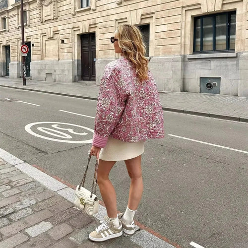 Floral Quilted Jacket | Soft Pink Tones | Lightweight Layering | Casual Chic