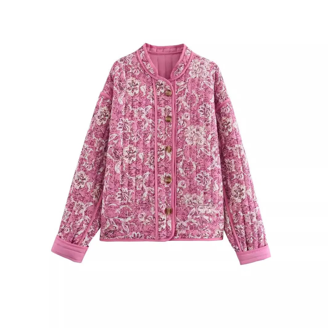 Floral Quilted Jacket | Soft Pink Tones | Lightweight Layering | Casual Chic