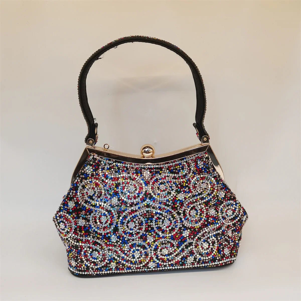 Beaded Evening Top-Handle Bag | Vintage Clasp Closure | Compact Rhinestone Purse