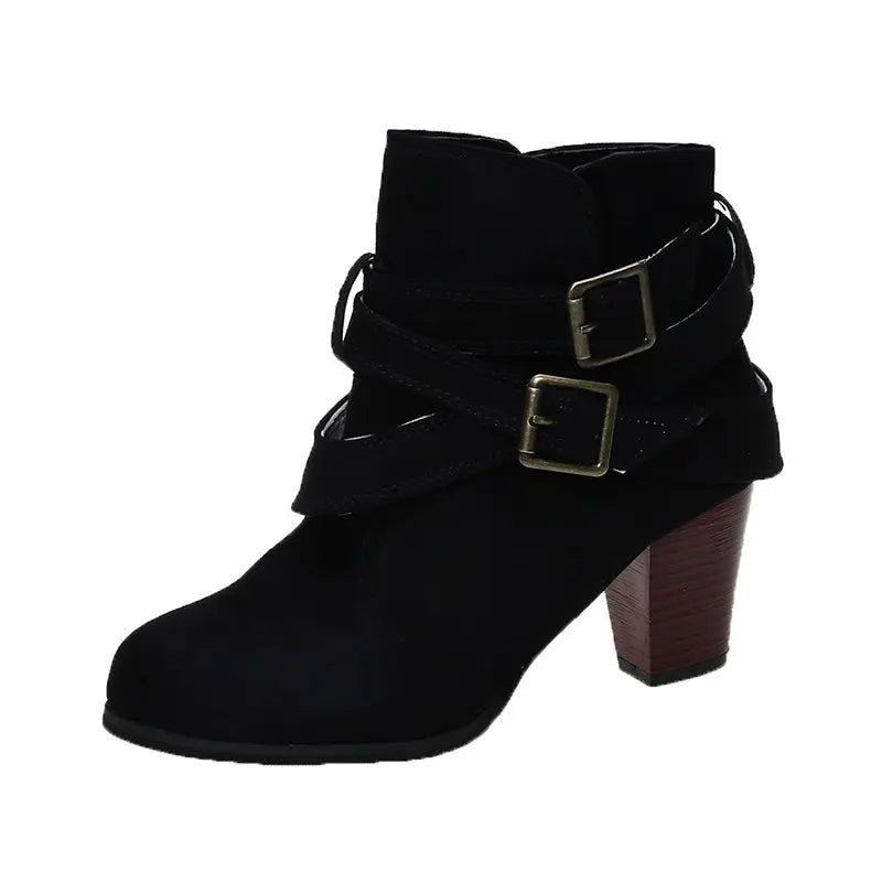Buckled Wrap Ankle Boots | Faux Leather | Chunky Heel | Fall & Winter Chic