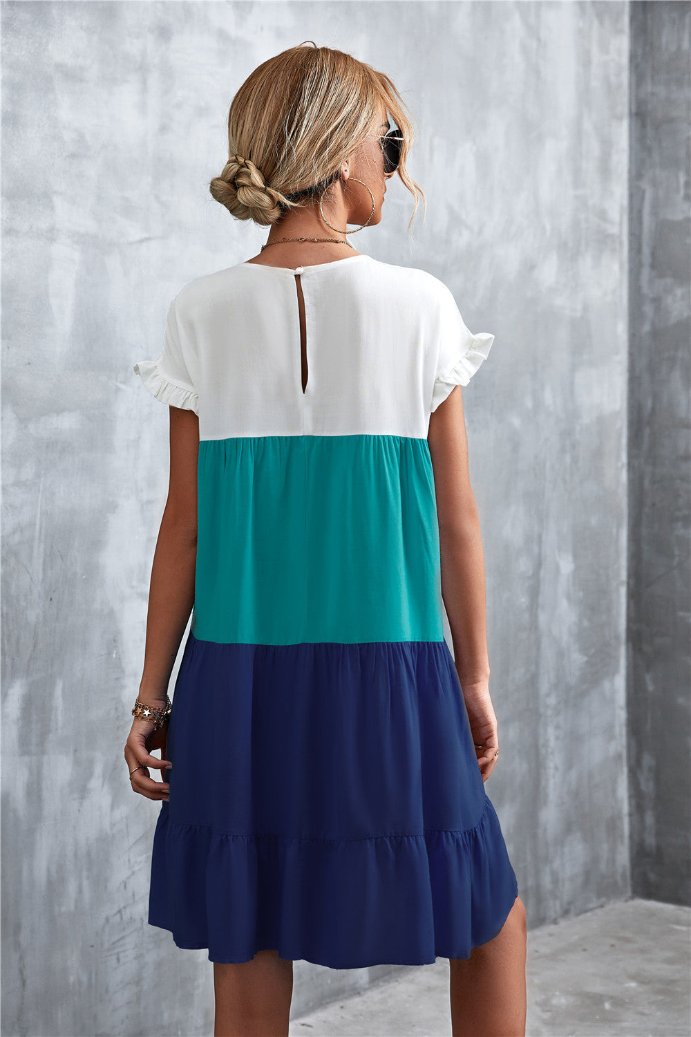 Tiered Colourblock Mini Dress | Ruffled Cap Sleeves | Lightweight Summer Style