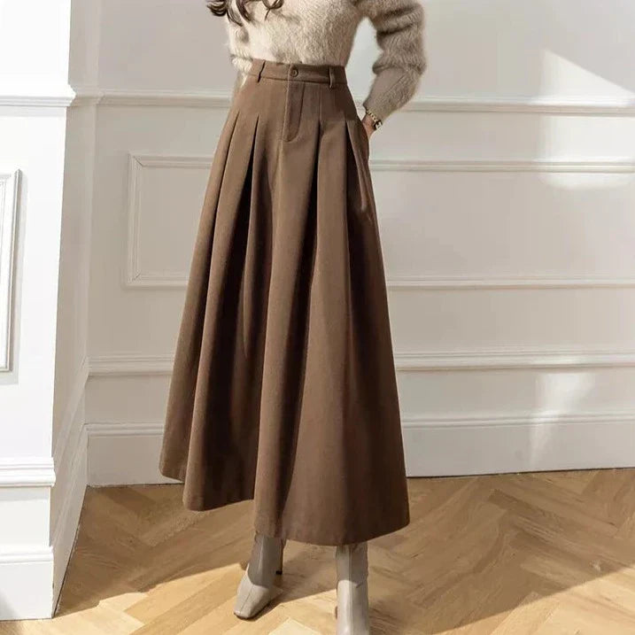 High-Waisted Pleated Maxi Skirt | Wool Blend | Elegant Fall and Winter Style