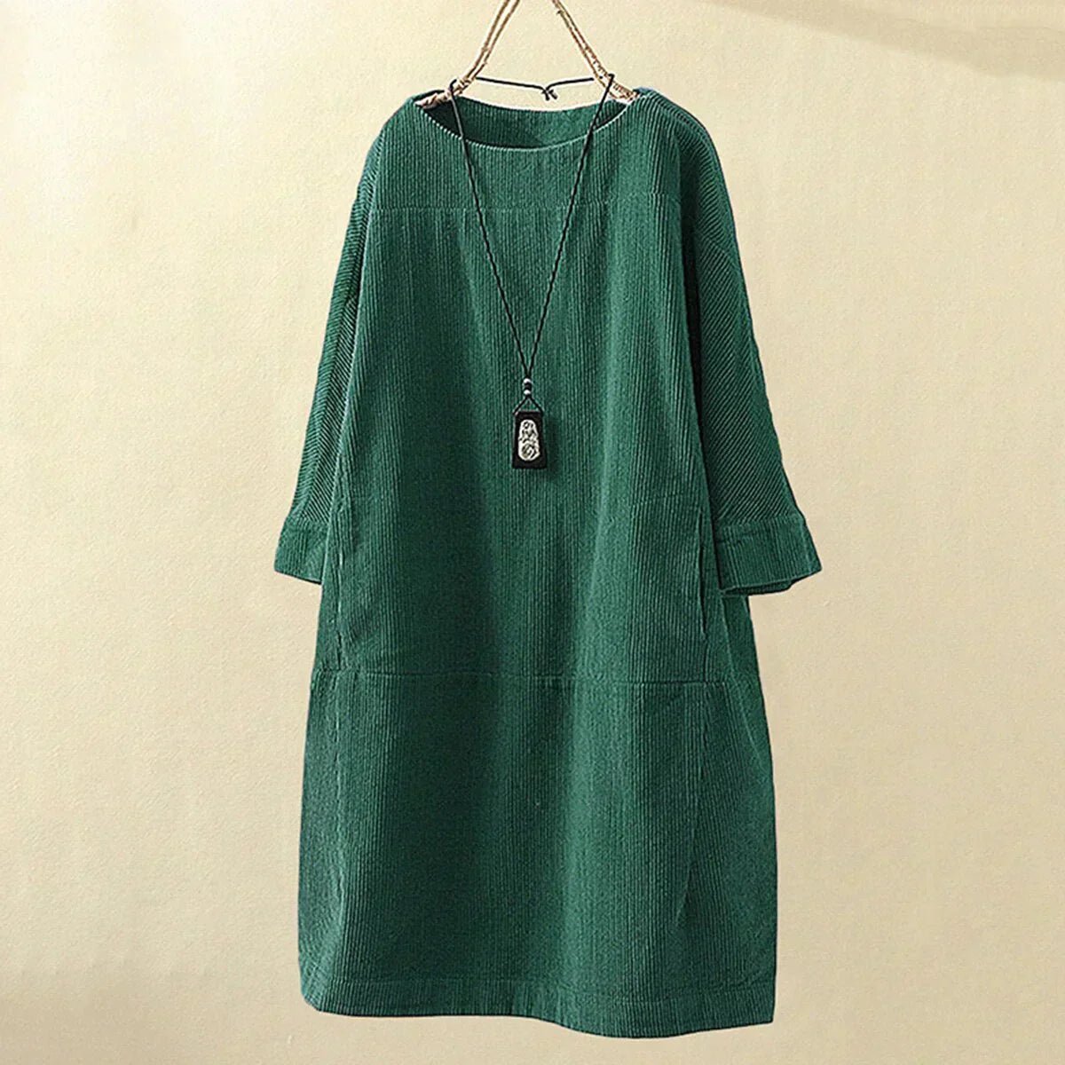 Corduroy Shift Dress | 3/4 Sleeve Relaxed Fit | Soft Washed Texture
