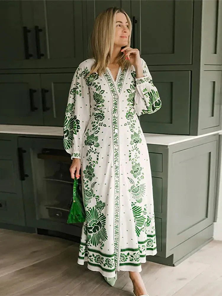 Bohemian Maxi Kaftan Dress | Floral Print | Relaxed Fit | Resort Wear