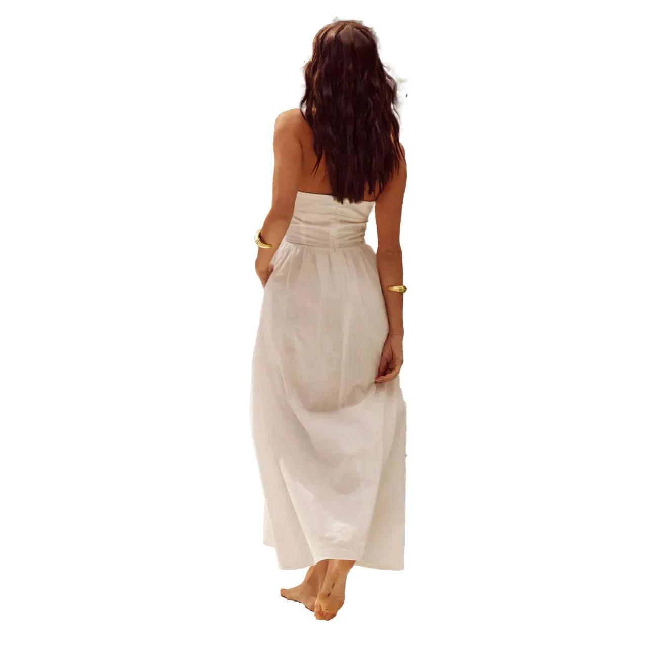 Halter Midi Sundress | Fitted Bodice with Pockets | Lightweight Summer Linen Blend