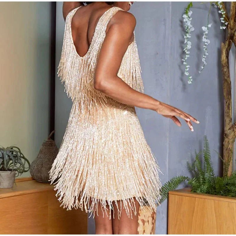 Glamorous Feathered Mini Dress | Eye-Catching Fringe Design | Party-Ready Look | Evening Wear