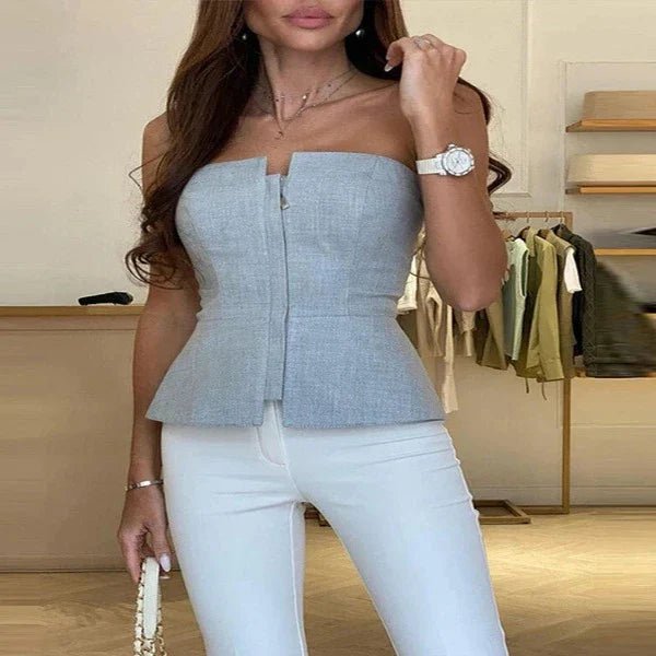 Strapless Peplum Zip Top | Structured Fit | Tailored Elegance