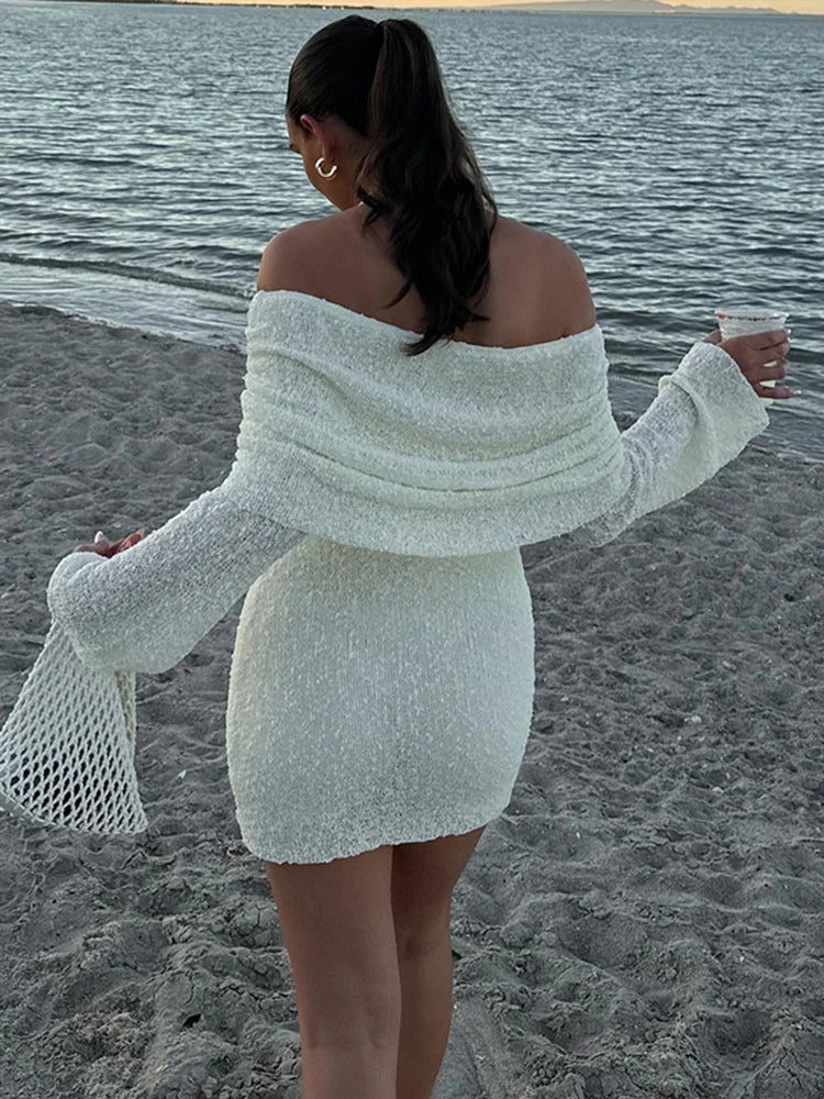 Off-Shoulder Knit Mini Dress | Cozy Chic Style | Long Sleeves | Casual Elegance