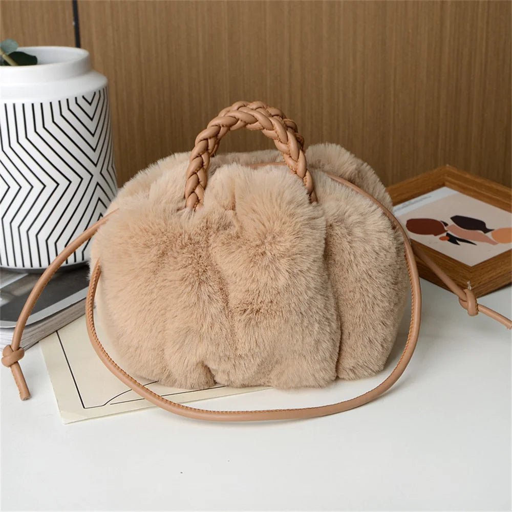 Women’s Crossbody Plush Pumpkin Bag | Bow Detail | Soft Winter Texture