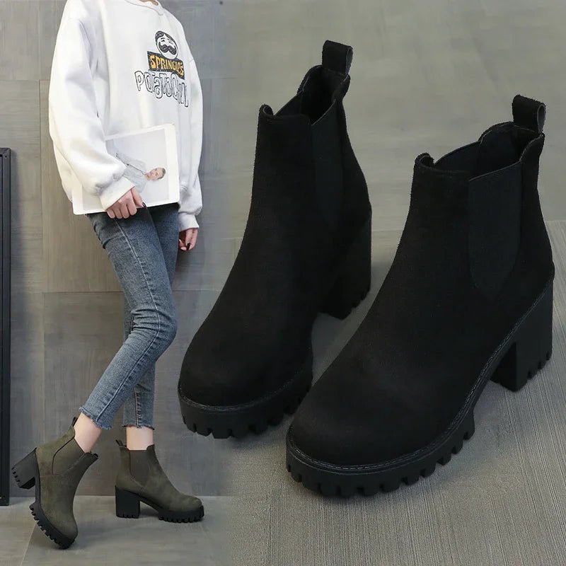 Chunky Heel Chelsea Boots | Faux Suede | Lug Sole Design | Everyday Comfort