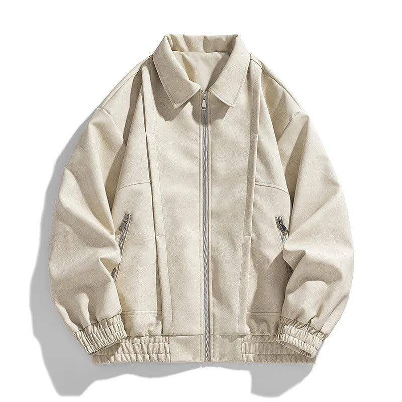 Men’s Faux Suede Zip Jacket | Elastic Hem | Lightweight Streetwear Layer