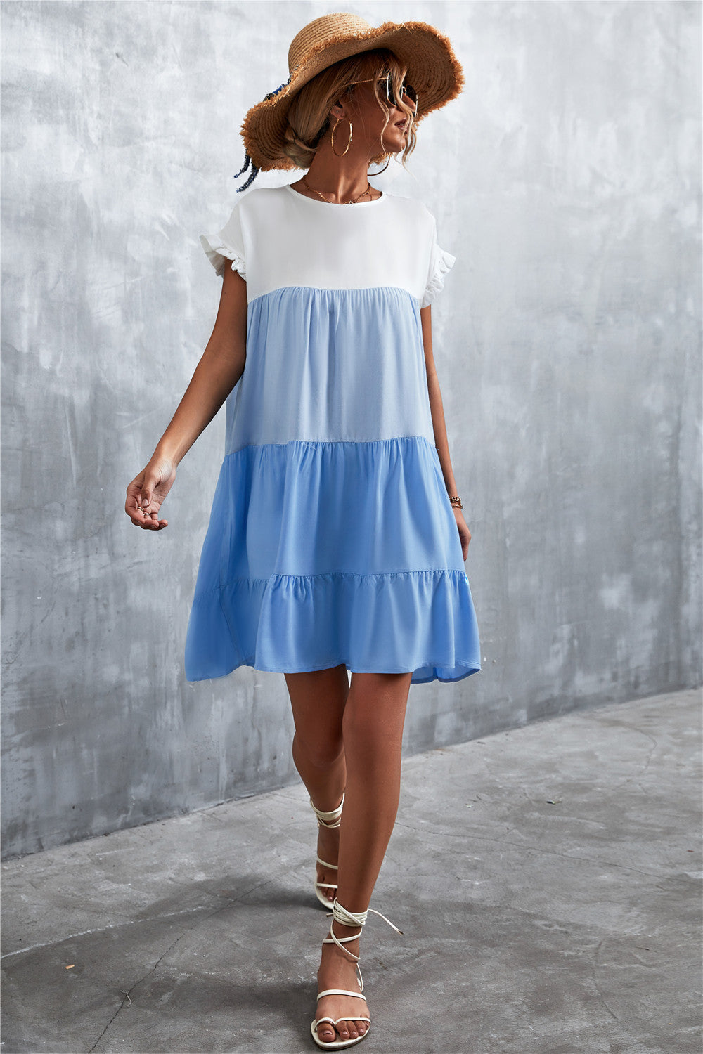 Tiered Colourblock Mini Dress | Ruffled Cap Sleeves | Lightweight Summer Style