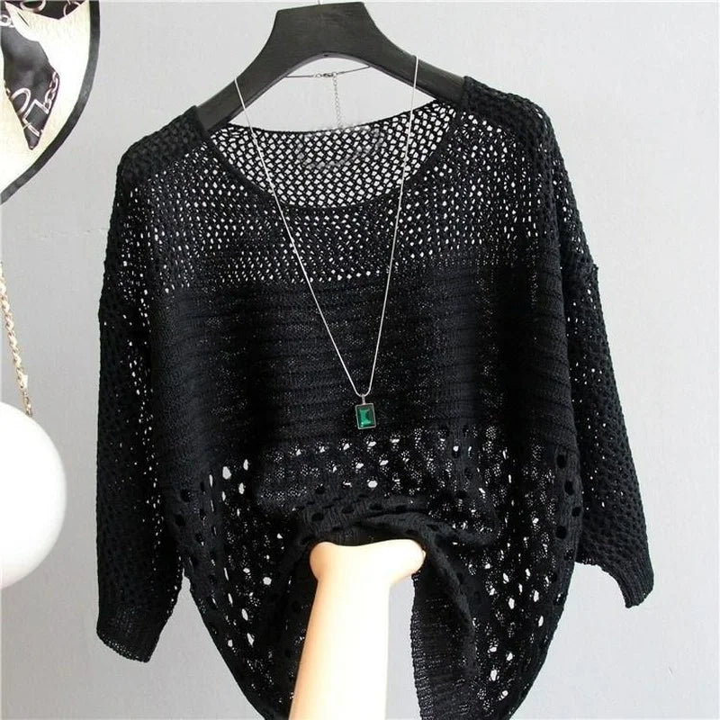 Ice Silk Knit Cover-Up | Lightweight Hollow Knit with Relaxed Drape