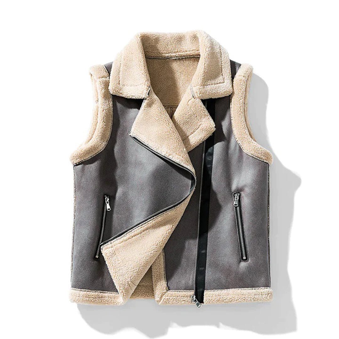 Faux Shearling Moto Vest | Asymmetrical Zipper | Warm & Edgy | Winter Layering